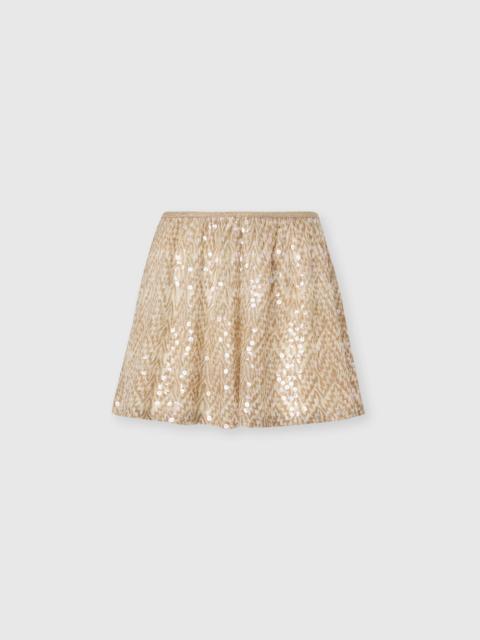 Viscose Lamé Lace-Motif Shorts with Sequins