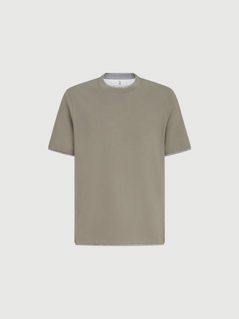 Cotton jersey crew neck T-shirt with faux-layering