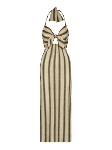 Los Siete Mares Cutout Linen Midi Dress stripe