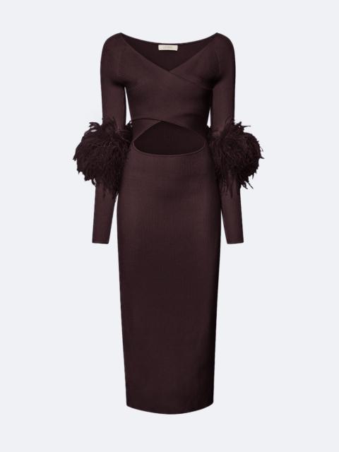 Matte Viscose Cross Front Dress With Feathers