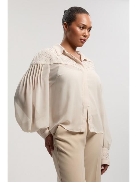 Plus Size Hotfix Studded Long Sleeve Woven Shirt