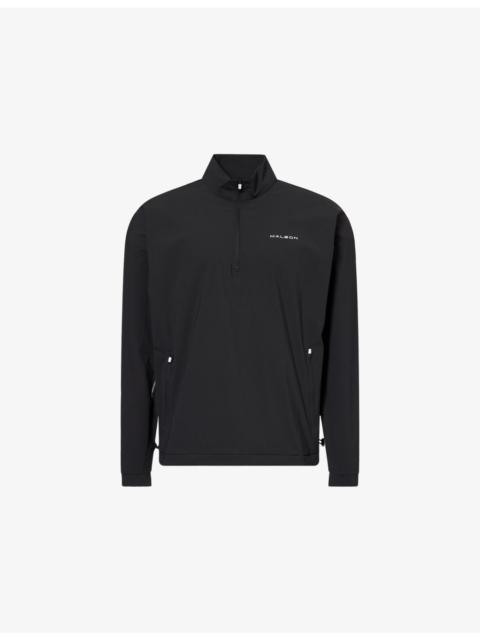 High-Neck Brand-Print Stretch-Woven Top