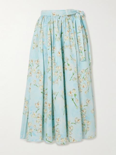 Evelyna Pleated Floral-print Cotton-poplin Midi Wrap Skirt