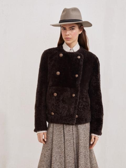 Fuzzy shearling reversible cropped pea coat