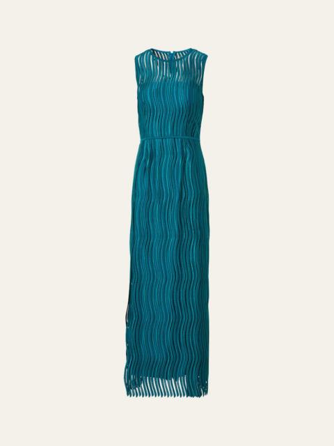 Sleeveless Techno Wave Guipure Side-Slits Gown
