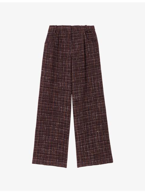 Sequin-Embellished Wide-Leg Tweed Trousers