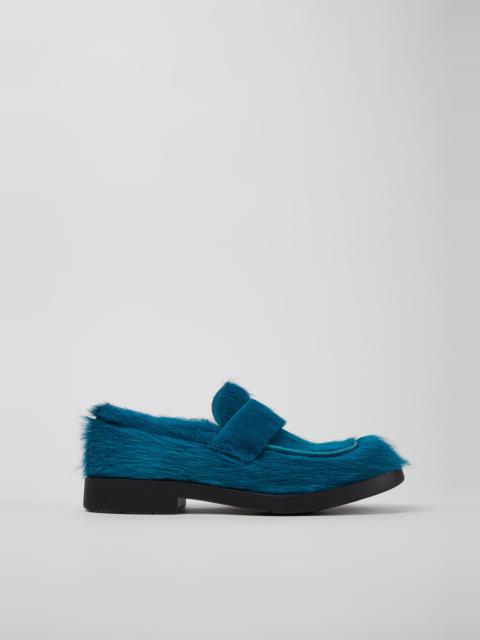 Blue long calf hair leather loafers