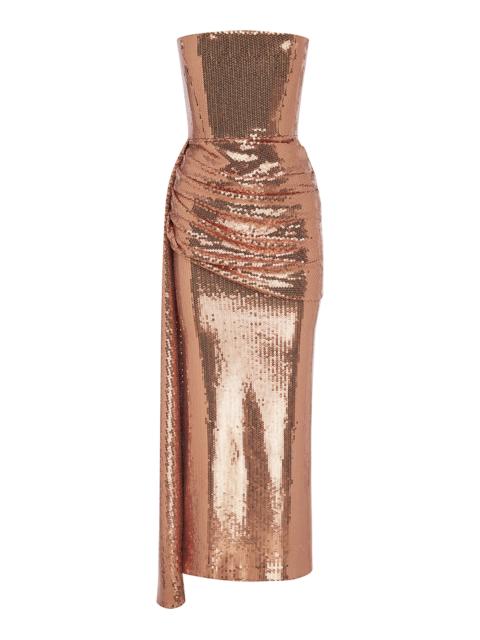 Draped Sequinned Midi Dress bronze