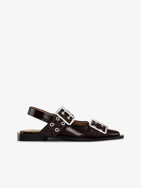SNAKE BURGUNDY FEMININE BUCKLE BALLERINAS