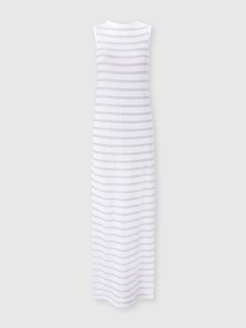 Sleeveless Striped Viscose Gown with Slit