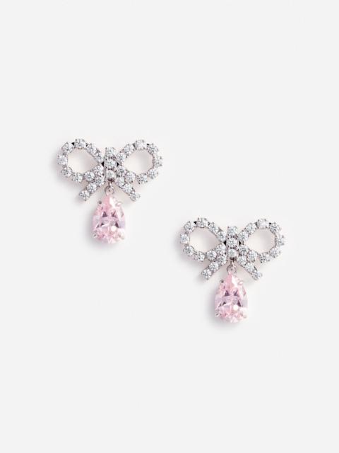 Micro Bow Pink Droplet Earrings