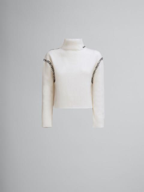 WHITE WOOL-CASHMERE WRAP JUMPER WITH MARNI MENDING
