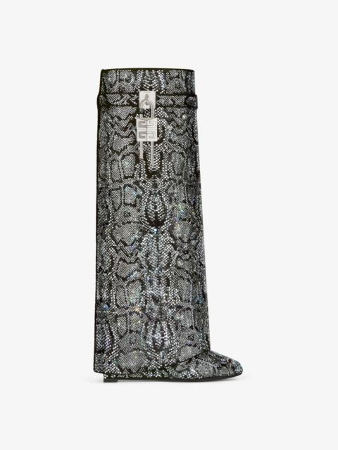 SHARK LOCK BOOTS IN SATIN WITH PYTHON EFFECT STRASS