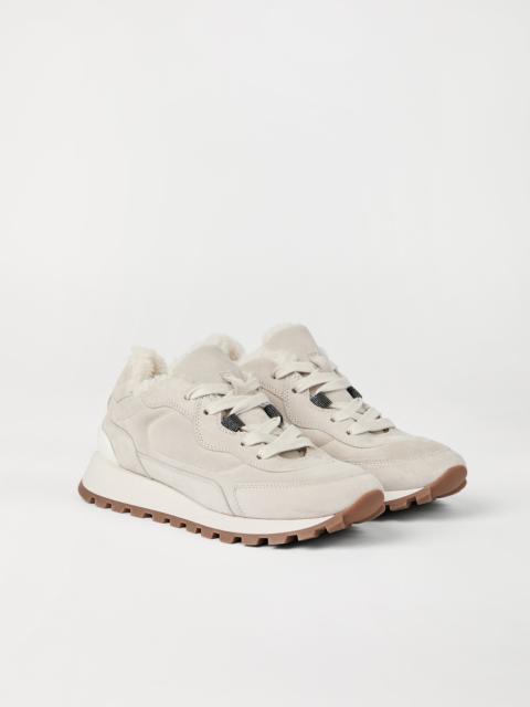 Suede runners with shearling lining and shiny details