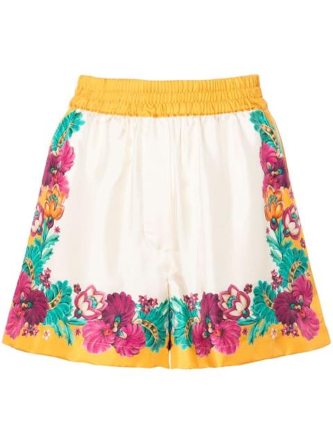 floral-print silk shorts