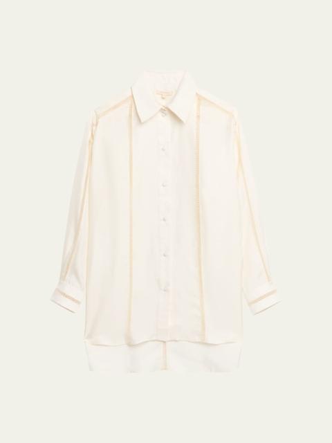 Bridgetown Lattice-Embellished Silk Button-Down Shirt