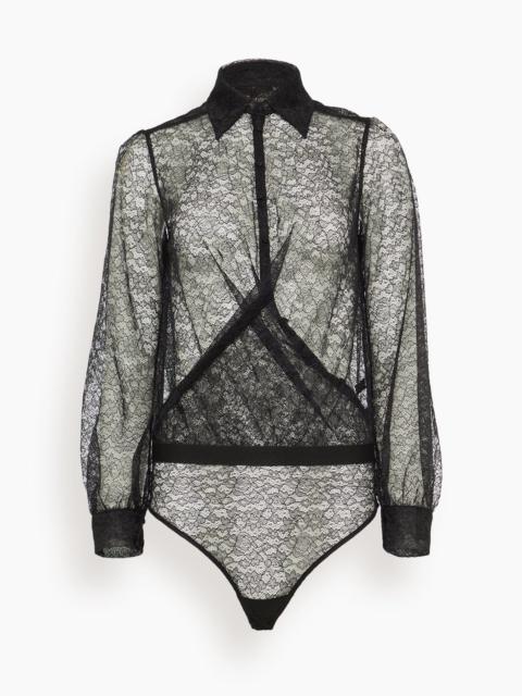 Petite Fleur Crossover Bodysuit in Black