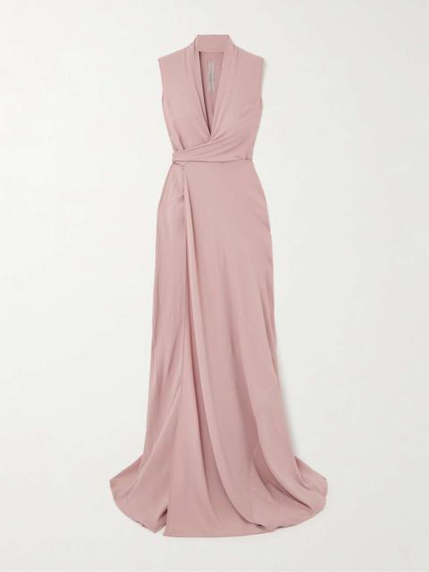 Draped crepe de chine wrap gown