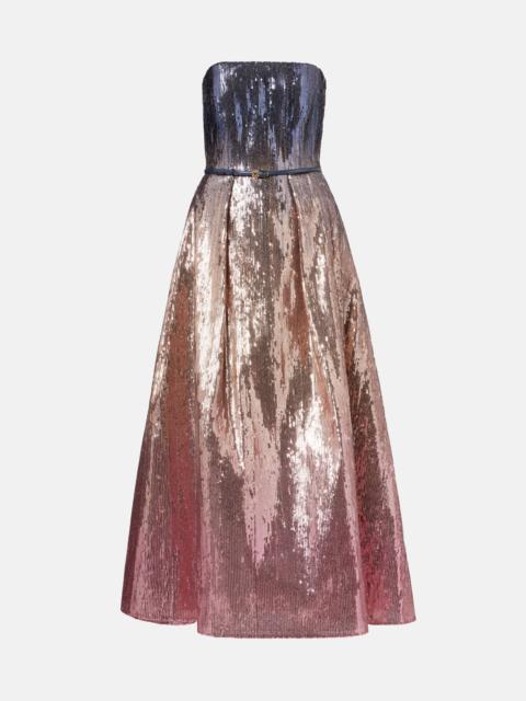Ombré sequined strapless gown