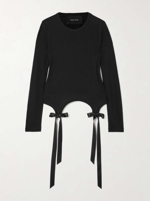 Bow-detailed Lyocell-jersey T-shirt Black