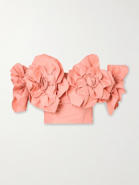 Etta Appliquéd Off-the-shoulder Taffeta Cropped Top