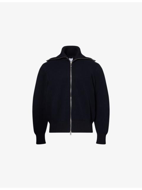 High-Neck Double-Knit Wool And Cotton Cardigan