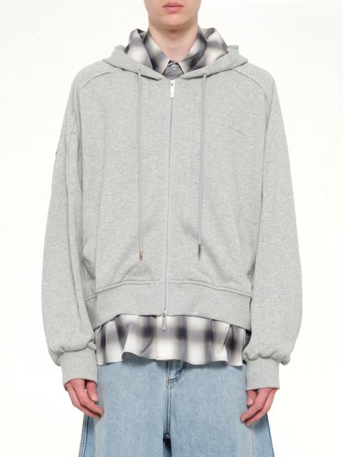 2 in 1 Zip Hoodie with Check in Grey