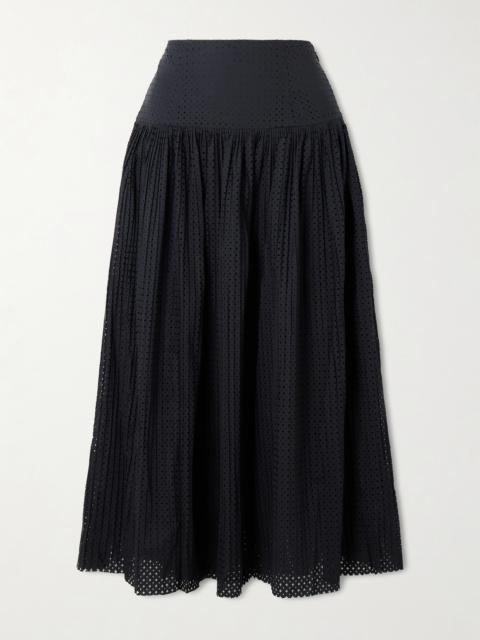 Nalla Pleated Perforated Cotton Midi Skirt