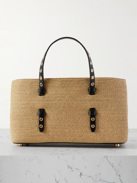 Mena E/W medium eyelet-embellished leather-trimmed raffia tote Beige