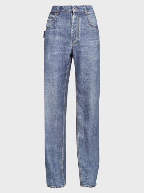 Trompe L'Oeil Denim-Print Straight-Leg Trousers