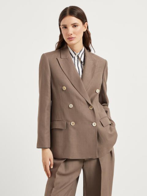 Viscose and linen fluid twill blazer with shiny cuffs