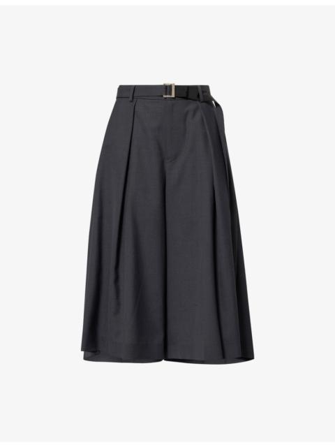 Pleat Wide-Leg Cropped Woven Trousers
