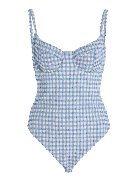 Suni Gingham Seersucker One-Piece Swimsuit blue