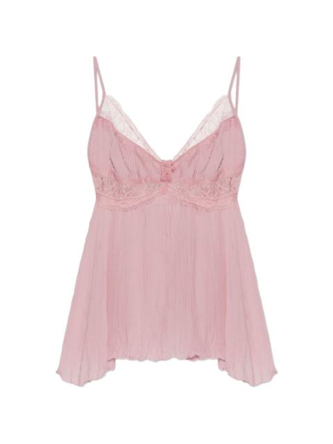 Georgette lace-pannels V-neck top