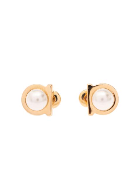 Stud G Pearl Metallic Brass Glass Earrings