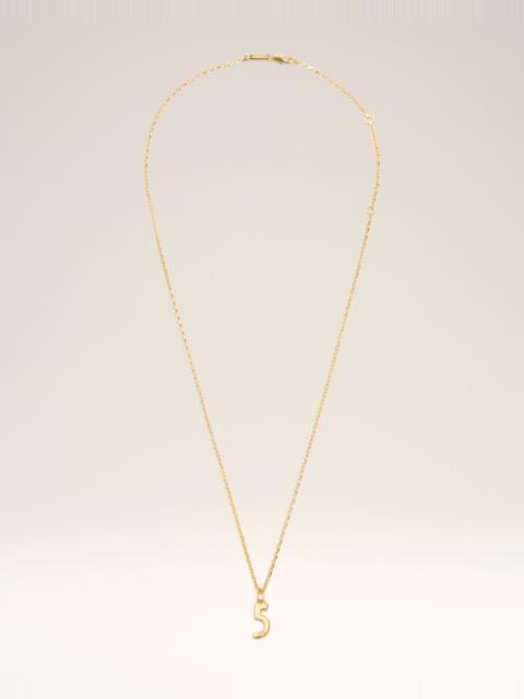 GOLD BRASS HAMMERED "5" PENDANT NECKLACE