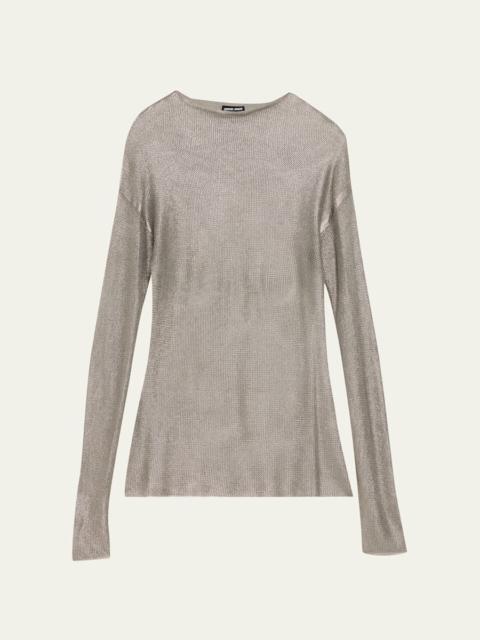 Laminated Mesh Long-Sleeve Top