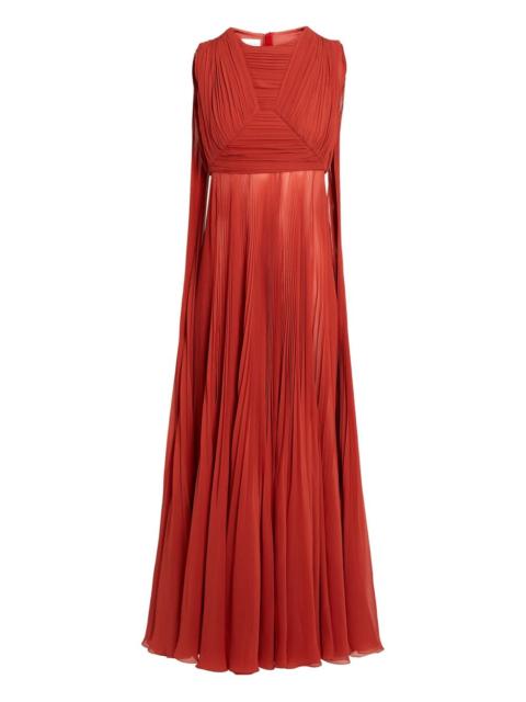 pleated silk maxi dress