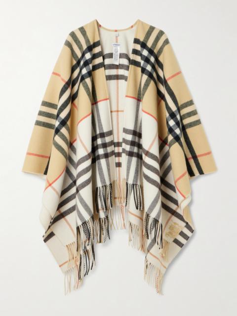 Oversized Fringed Checked Cashmere And Wool-blend Cape