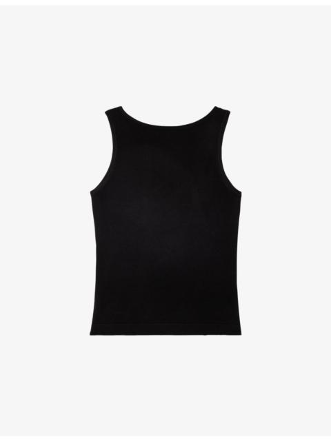 Sleeveless Chain-Embellished Stretch-Woven Top