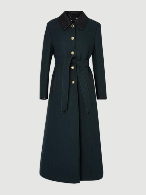 Wool Pu Mix Belted Tailored Maxi Coat