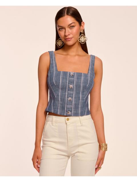 Olive Button Front Sleeveless Top