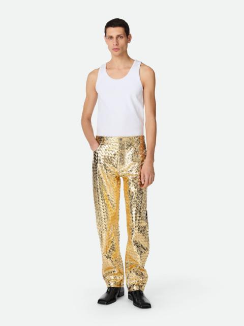 Laminated Intrecciato Leather Straight Pants