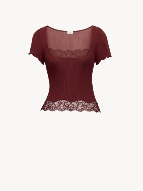 LACED SQUARE-NECK T-SHIRT IN RIBBED SILK JERSEY