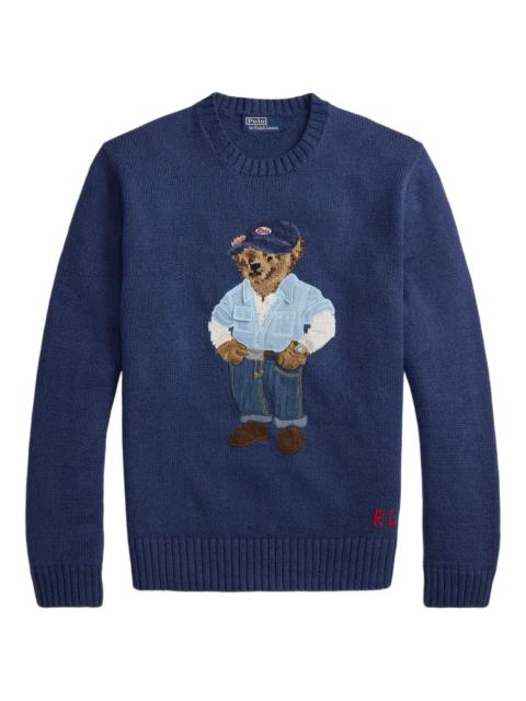 bear-embroidered crew-neck sweater