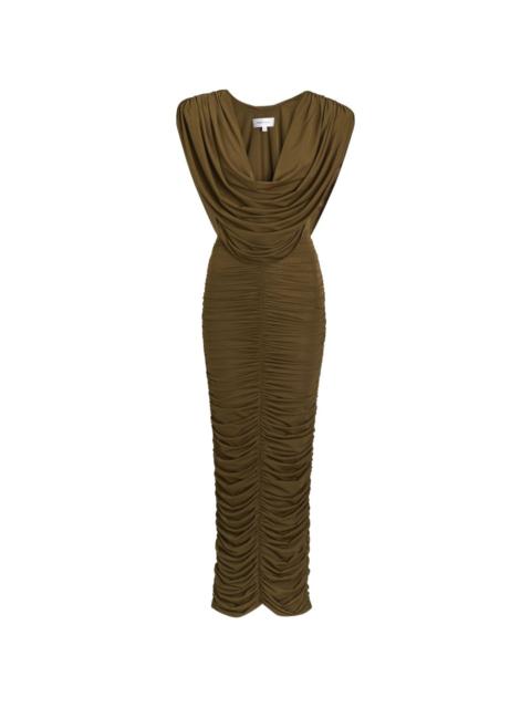 Parish cowl-neck ruched midi dress