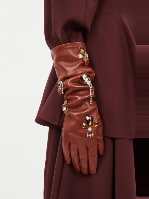 x Swarovski Laetitia Embellished Leather Gloves orange