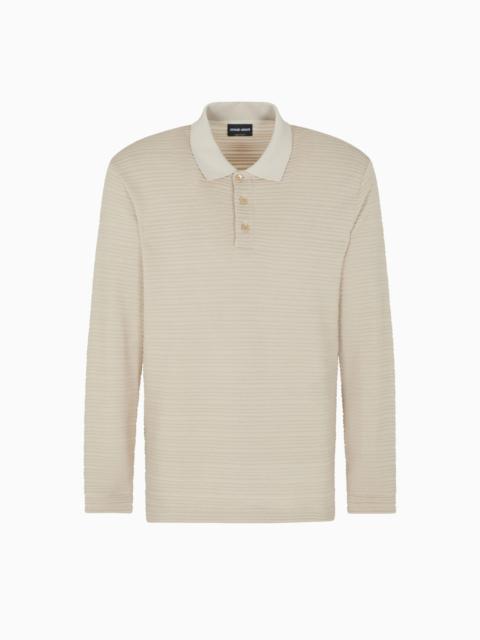 LONG-SLEEVED POLO SHIRT IN WOOL JERSEY WITH A STRIPE MOTIF