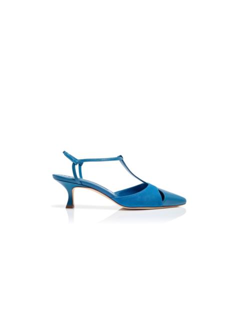 Blue Nappa Leather T-Bar Pumps