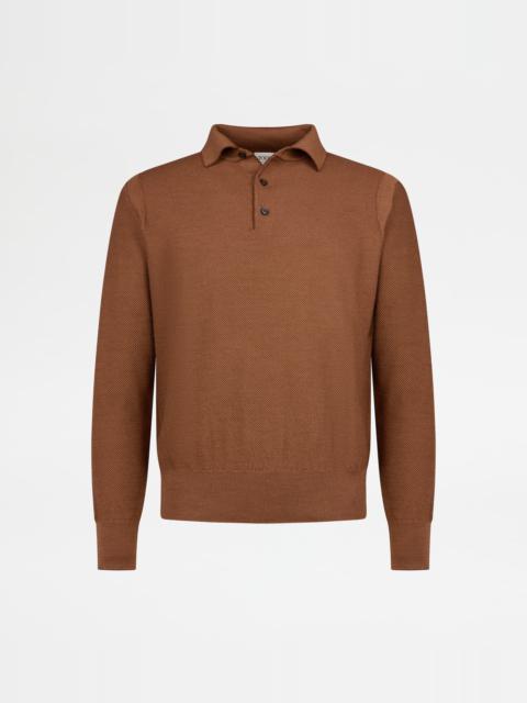 POLO SHIRT IN WOOL PIQUET - BROWN